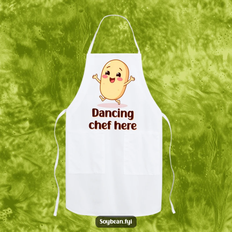 Funny Soybean Apron: A cheerful soybean character doing a happy dance with its little feet.