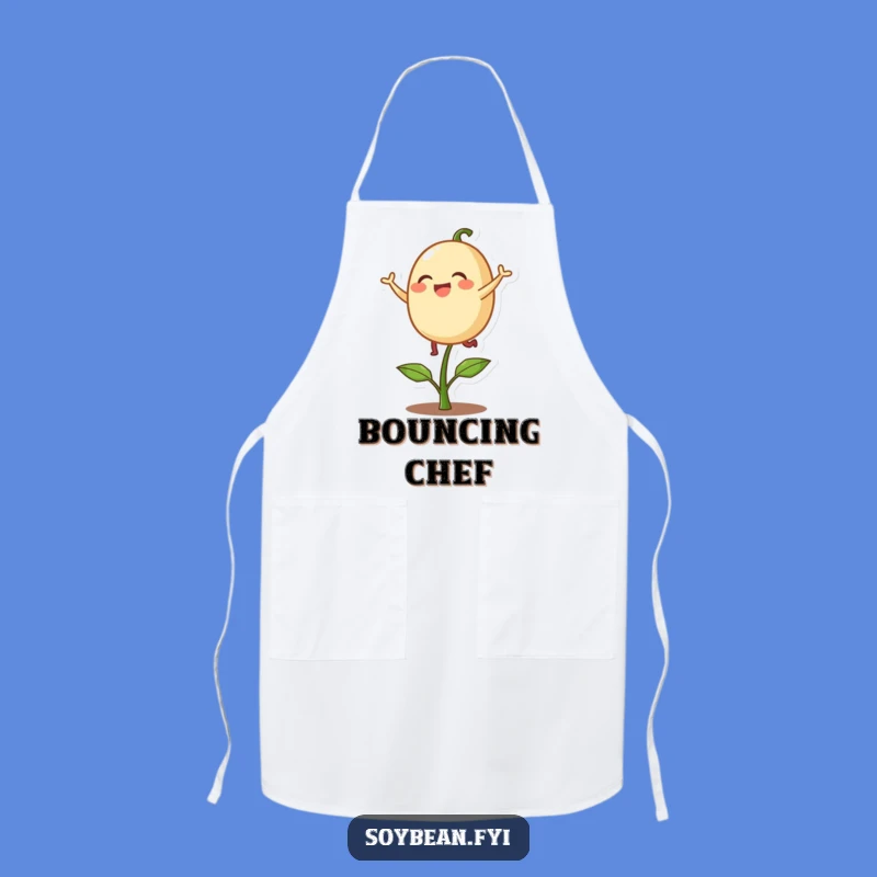 Funny Apron: Bouncing Chef Soybean - Delighted Sprout Character - Kitchen Gift!