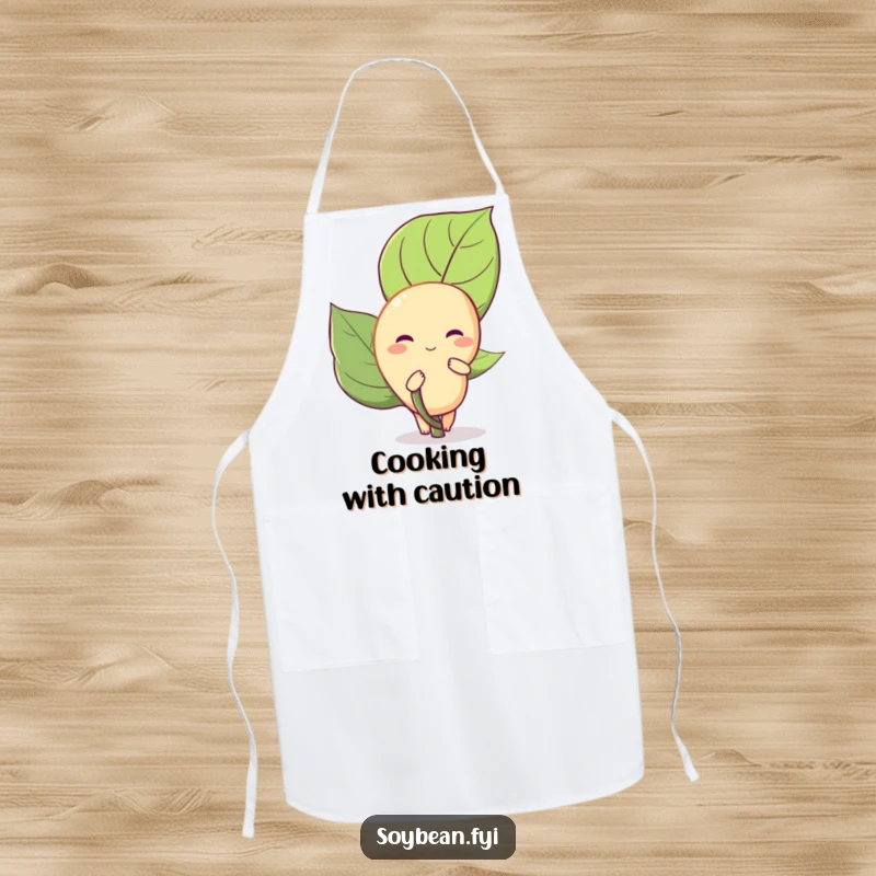 Funny Soybean Apron: A shy soybean peeks from behind a leaf, perfect for someone who loves cooking and humor.