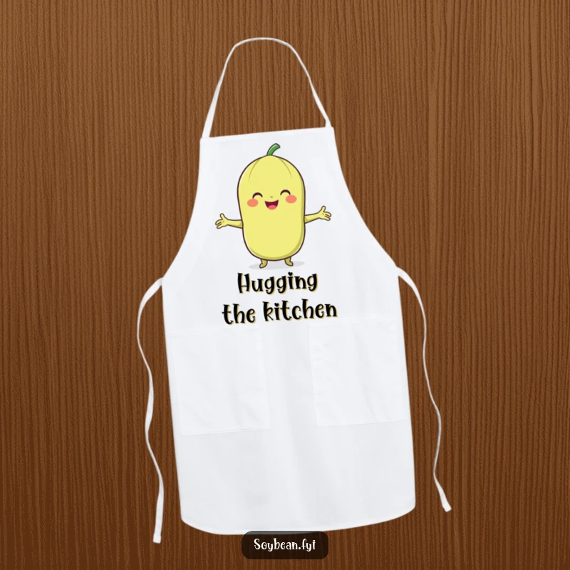 Funny Soybean Apron: A smiling soybean character with arms outstretched, offering a hug while cooking.
