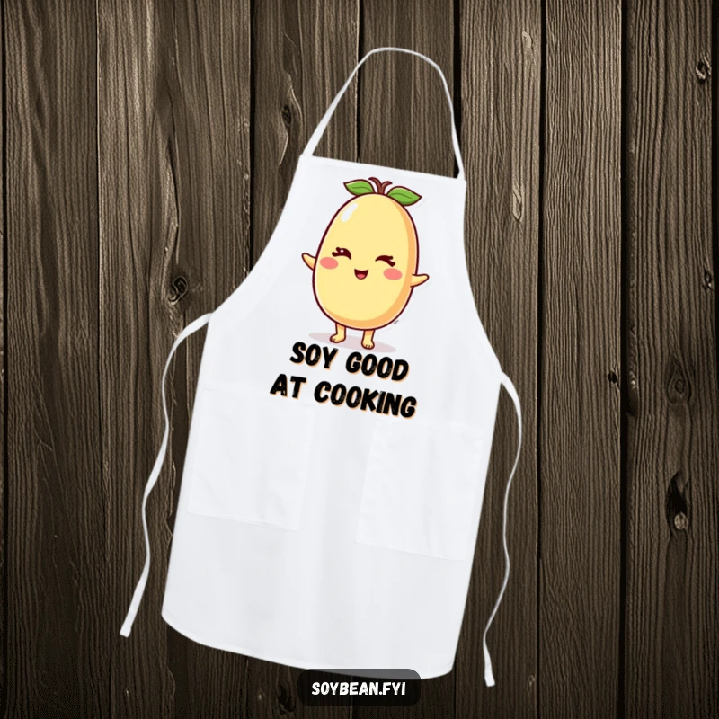 Funny Soybean Apron displaying a cheerful soybean character giving a wink, adding a humorous and practical element to cooking.