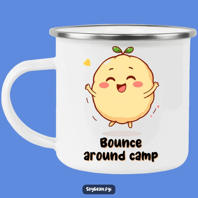 Funny Kawaii Soybean Bounce Camping Mug, Adventure with a Spinning Character
