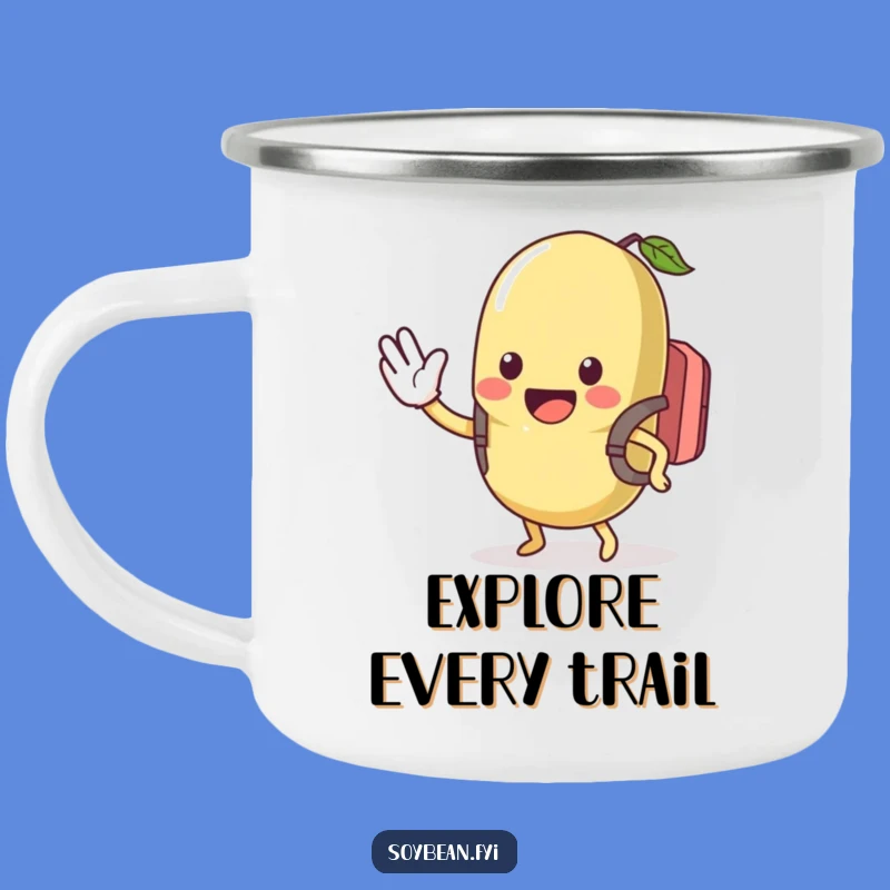 Funny Kawaii Soybean Waving Camping Mug - Hilarious Excited Traveler Mug