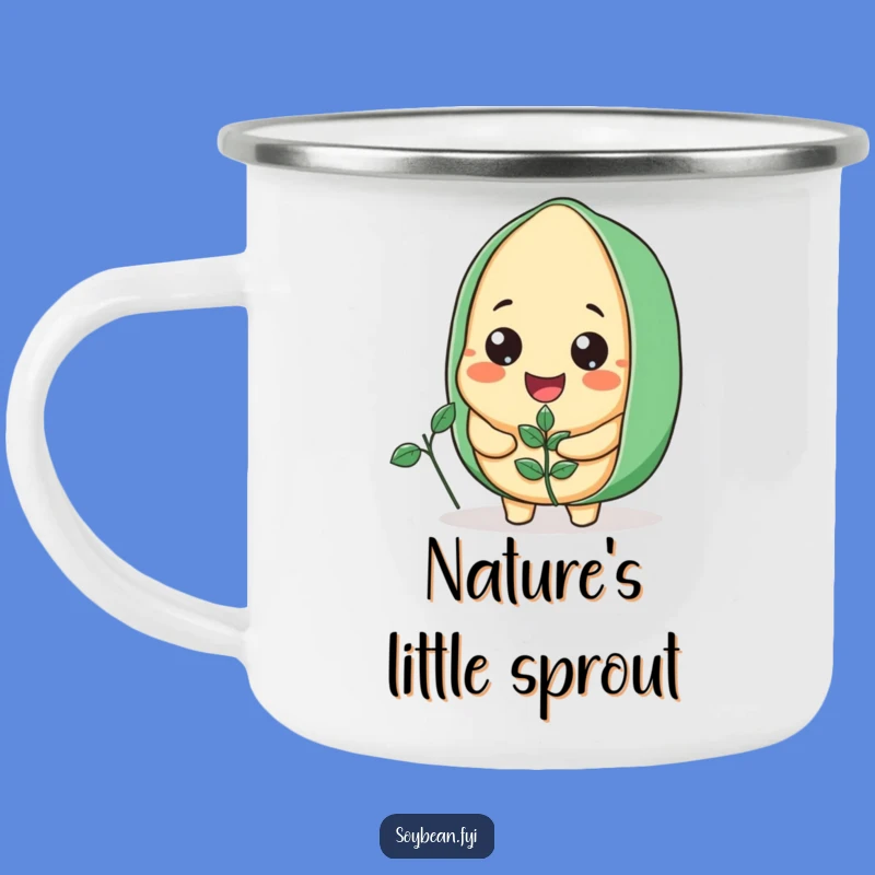 Funny Enamel Soybean Camping Mug: Smiling Gardener, Great Humorous Outdoor Gift