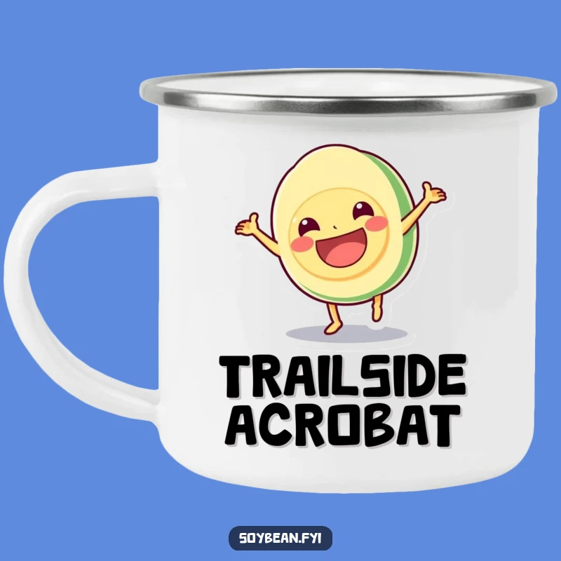 Funny Kawaii Soybean Cartwheel Camping Mug - Hilarious Outdoor Acrobat Mug