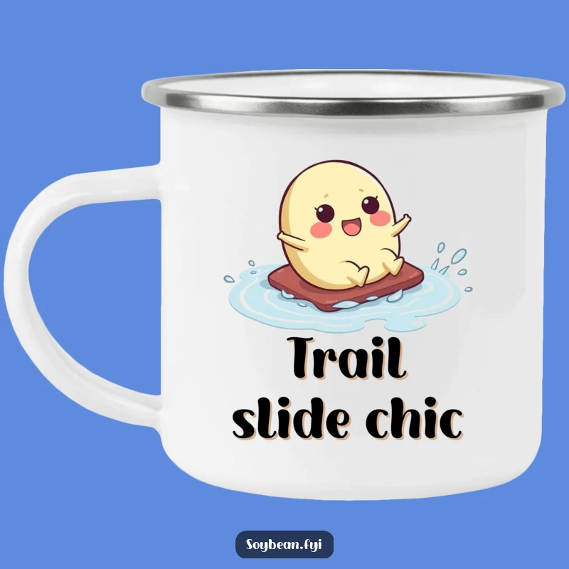 Funny Kawaii Soybean Slide Camping Mug: Slippery Adventure Fuel