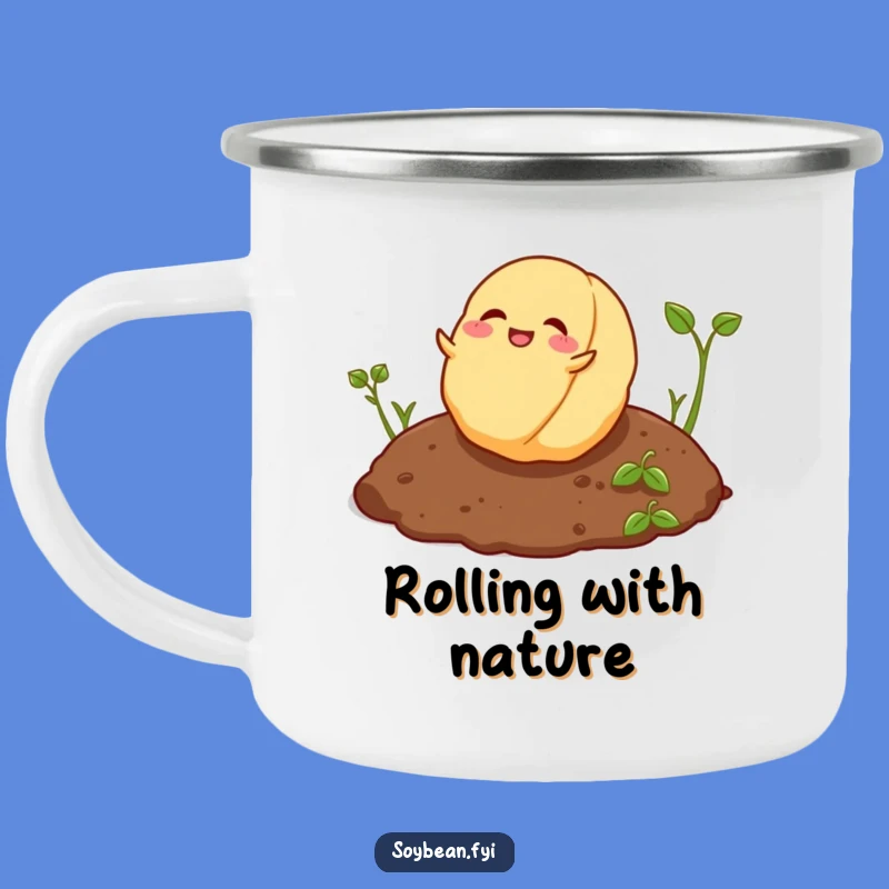 Funny Playful Soybean Camping Mug - Outdoor Rolling Fun, Rugged Humorous Gift