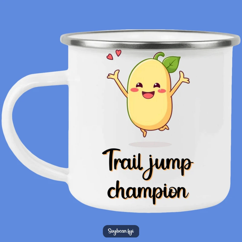 Funny Soybean Jump Camping Mug: Celebrate Adventures with a Grinning Bean