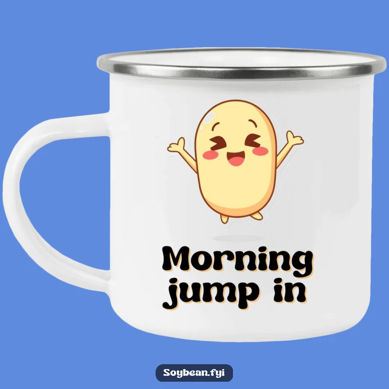 Funny Kawaii Soybean Jump Camping Mug: Cross-Eyed Adventure Fuel