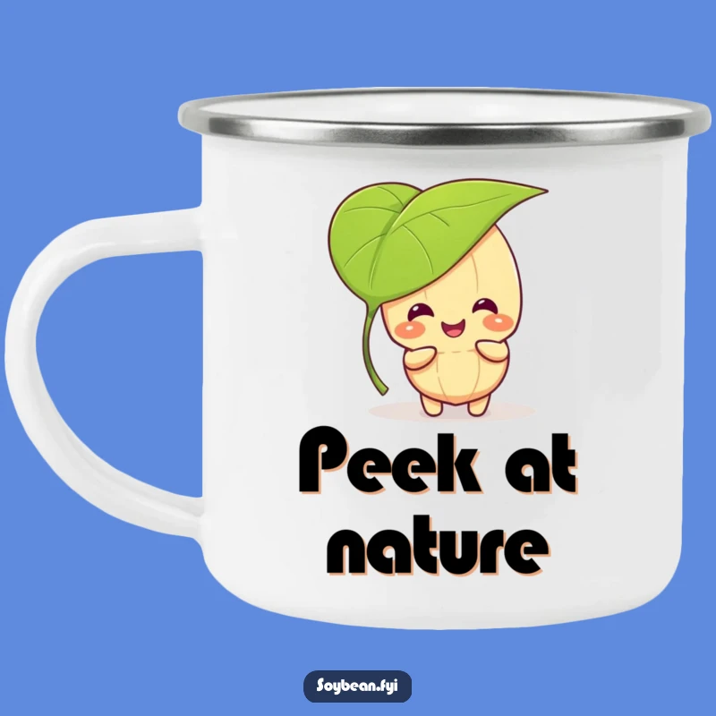 Funny Kawaii Soybean Peek-A-Boo Camping Mug - Leafy Outdoor Humor Gift