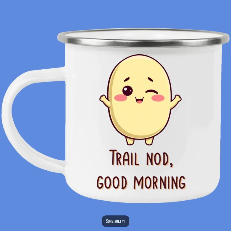 Funny Kawaii Soybean Camping Mug: Winking Character, Your Hilarious Adventure Companion