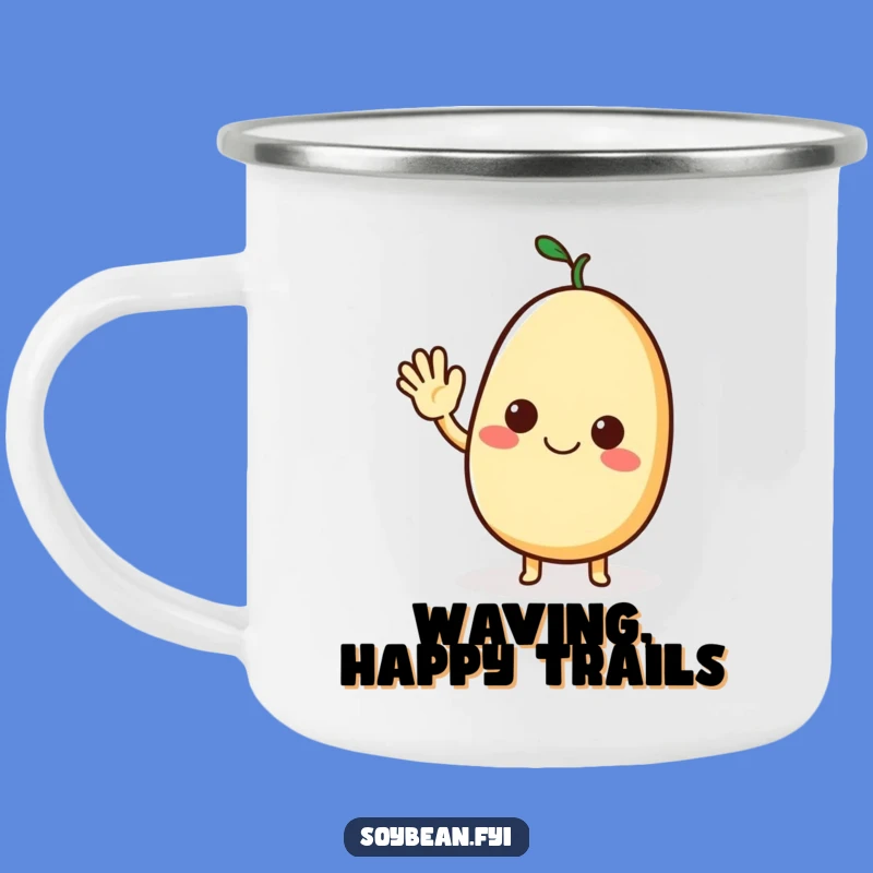 Funny Waving Soybean Camping Mug: Friendly Campfire Companion!
