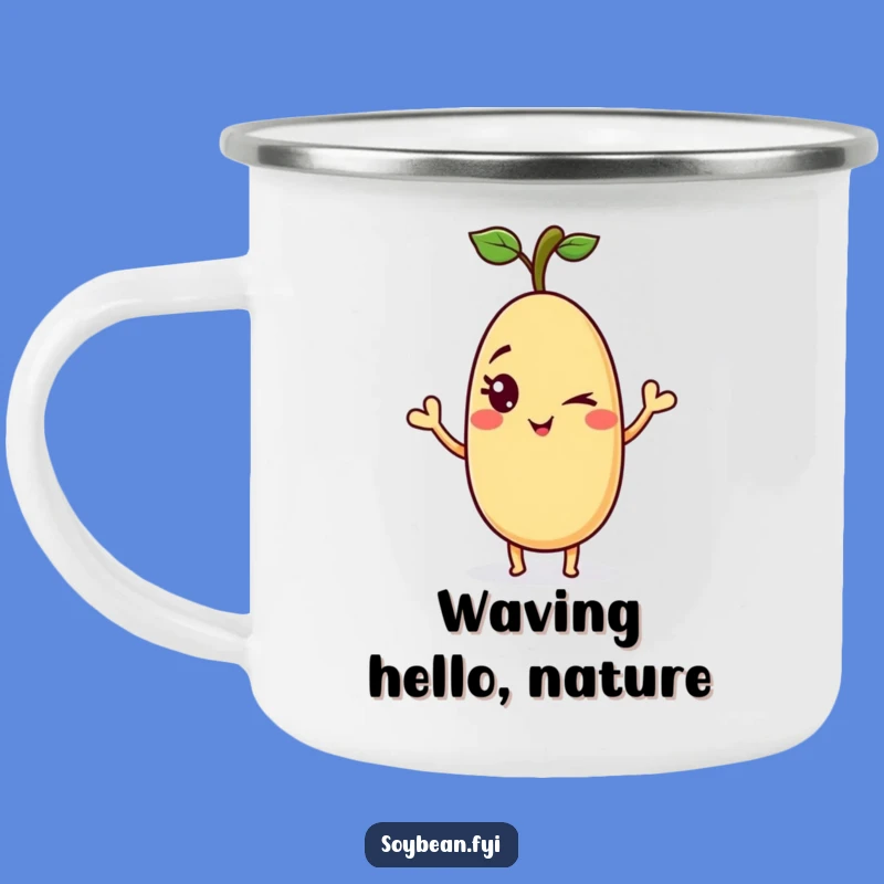 Funny Winking Soybean Camping Mug: Playful Waves on Adventures