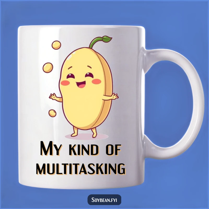 Funny Jovial Soybean Mug: A Grinning Juggler for Your Morning Laughs!