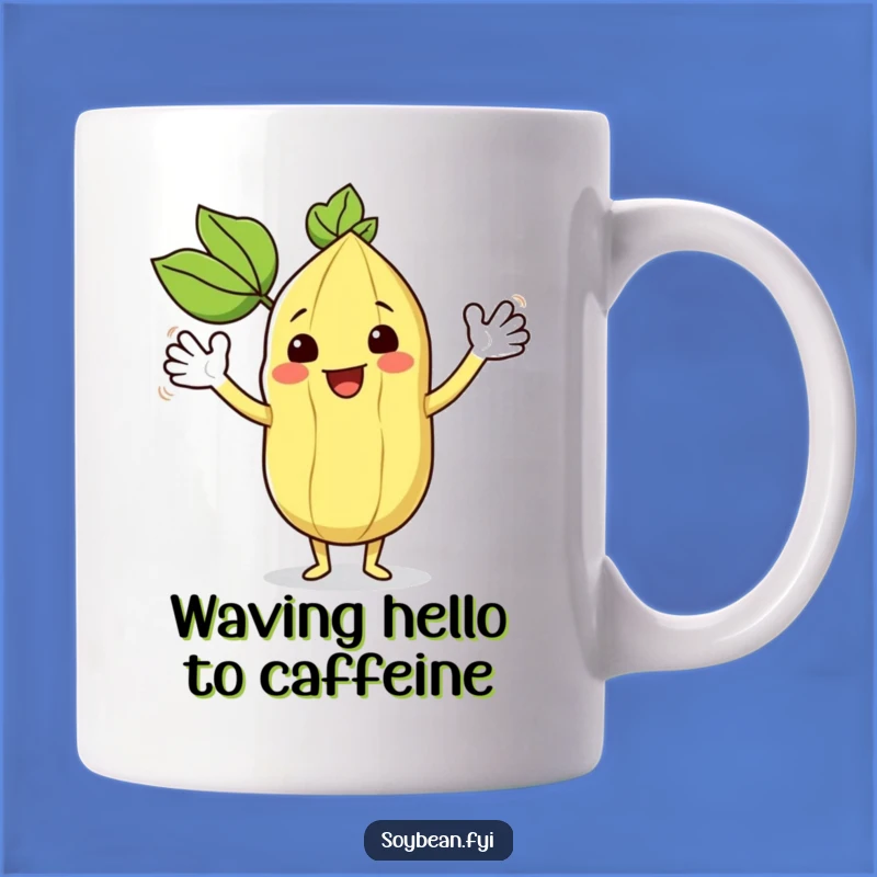 Funny Kawaii Soybean Enthusiastic Wave Mug - Happy Greetings Humor Gift