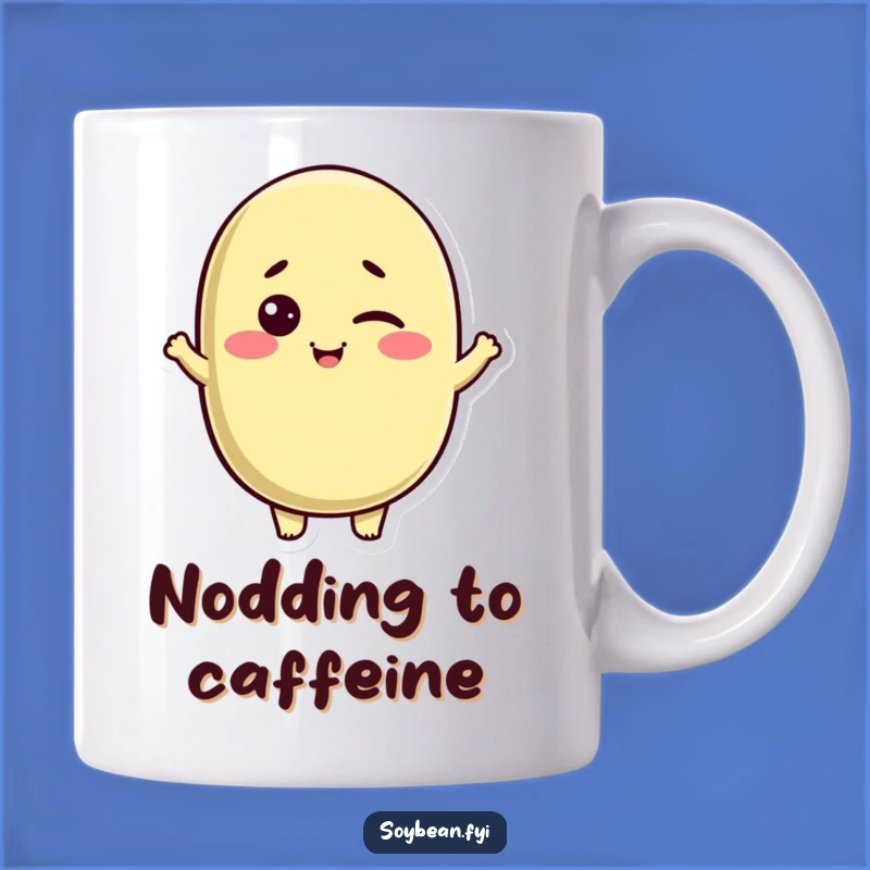 Funny Kawaii Soybean Mug: Winking Character Nodding, Perfect Friendly Gift