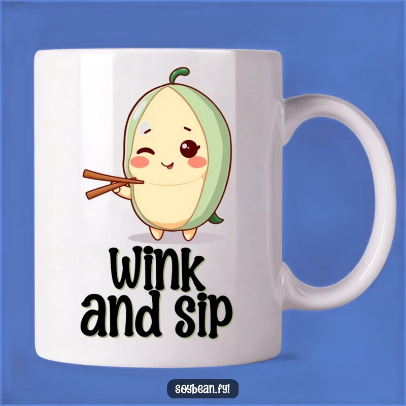 Funny Kawaii Soybean Wink Mug: Playful Chopstick Bean Gift