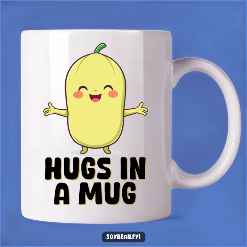 Funny Soybean Hug Mug: Warm Embrace from a Smiling Character