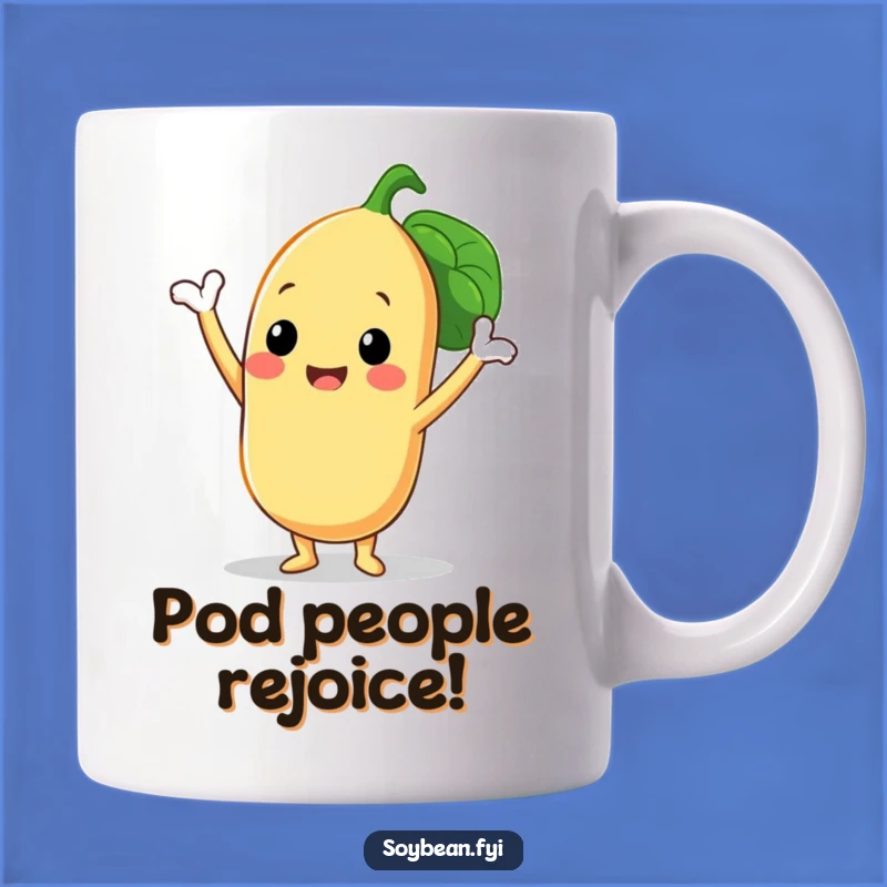 Funny Soybean Triumph Mug: Jolly Bean Pod Character Pose - Perfect Gift!