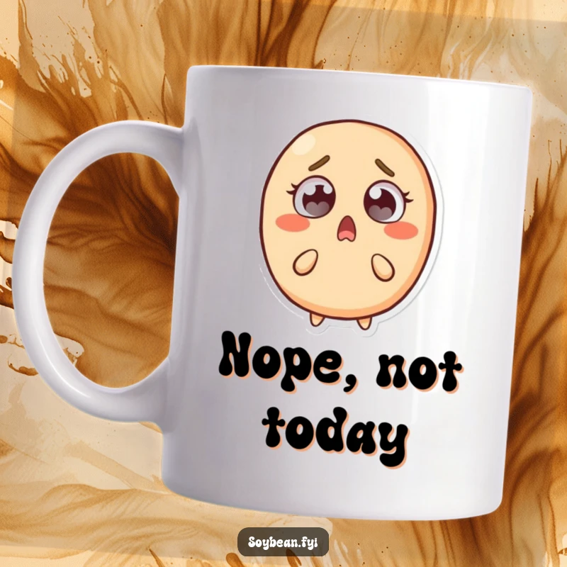 Funny mug featuring a shocked soybean character with wide eyes, recoiling dramatically, symbolizing surprise and relatable comedic reactions.