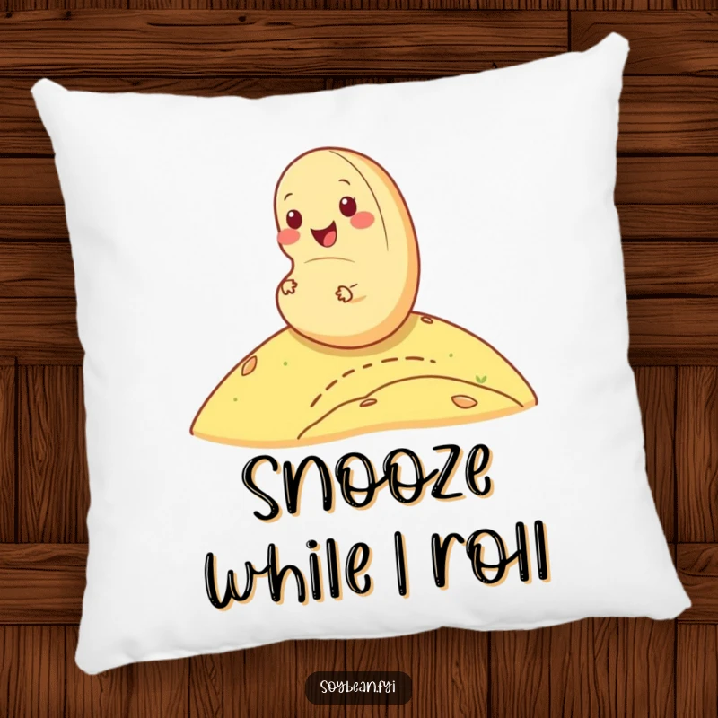 Funny cheerful soybean pillow rolling down a hill, soft and huggable bean friend, a perfect funny gift for relaxation.
