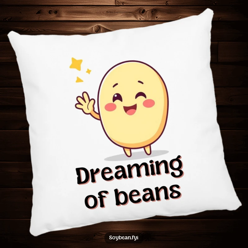 Funny Kawaii soybean character triumphantly waving with a cheerful smile, offering cuddly victory.