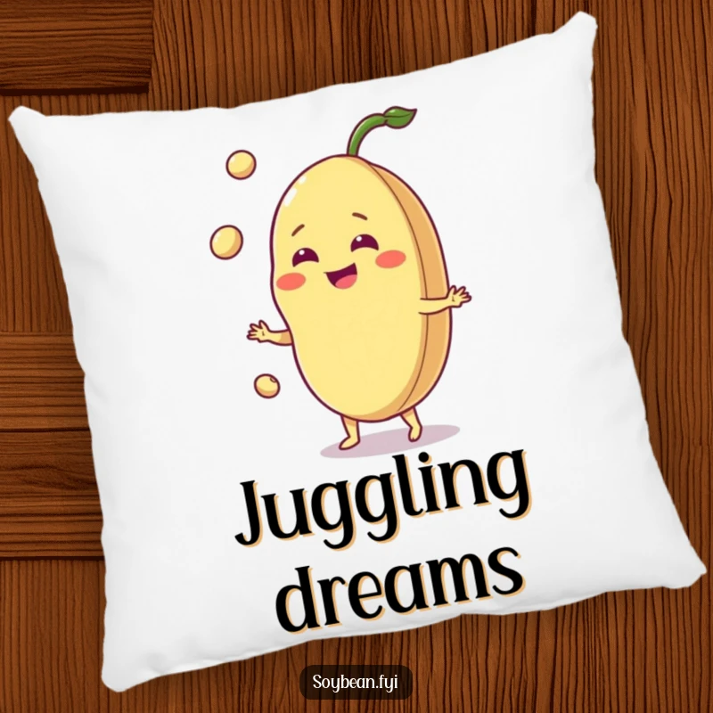 Funny jovial soybean pillow, grinning bean juggling pods, soft and plush, adds a humorous touch to seating.
