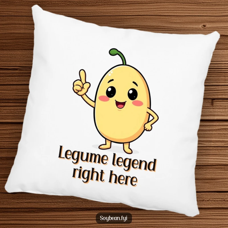 Funny soybean pillow with a beaming anthropomorphic character nodding confidently, offering comfort and humorous positivity.