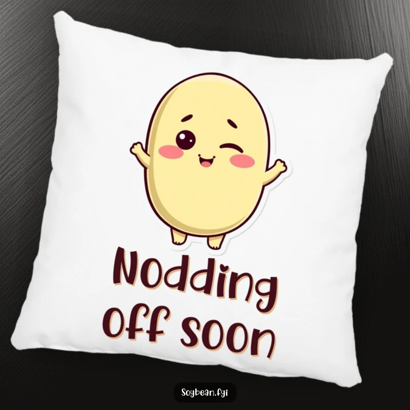 Funny Kawaii soybean character pillow, featuring a playful wink and a friendly nod, providing soft comfort and cheer.