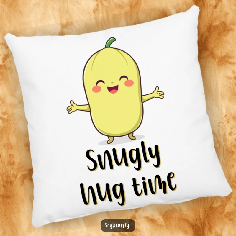 Funny Soybean Pillow: A soft pillow showing a smiling soybean character offering a warm hug.