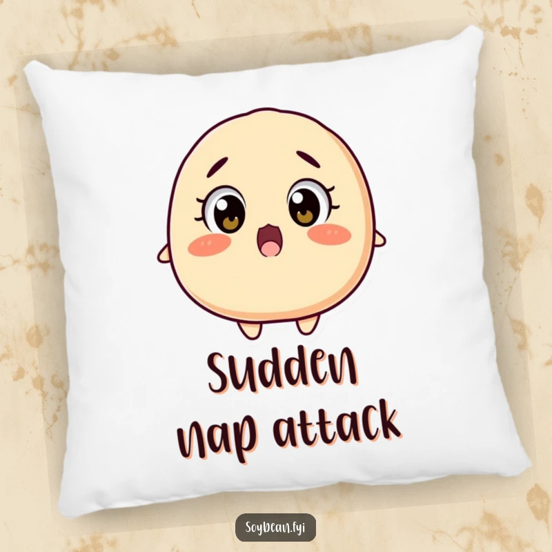 Funny surprised soybean pillow with wide eyes falling backwards, soft and huggable, a perfect funny gift for relaxation.
