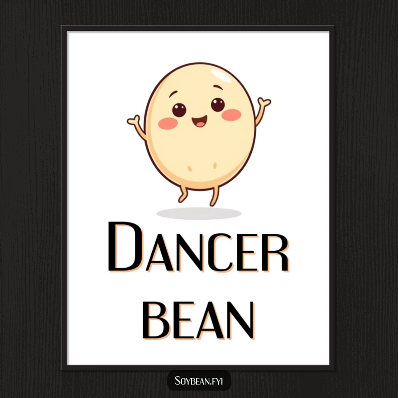 Funny digital art print of a round soybean character doing an energetic jig, ready to add flair.