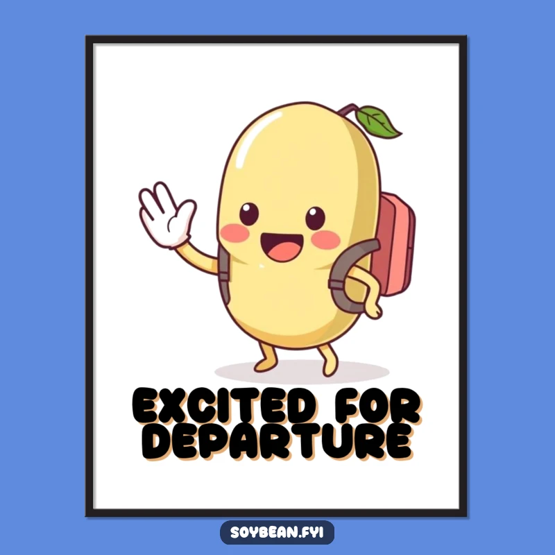 Funny Kawaii Soybean Waving Digital Art - Hilarious Printable Travel Decor