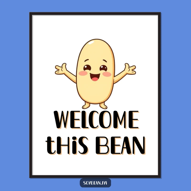 Funny Kawaii Soybean Greeting Digital Art, Instant Welcoming Decor Download
