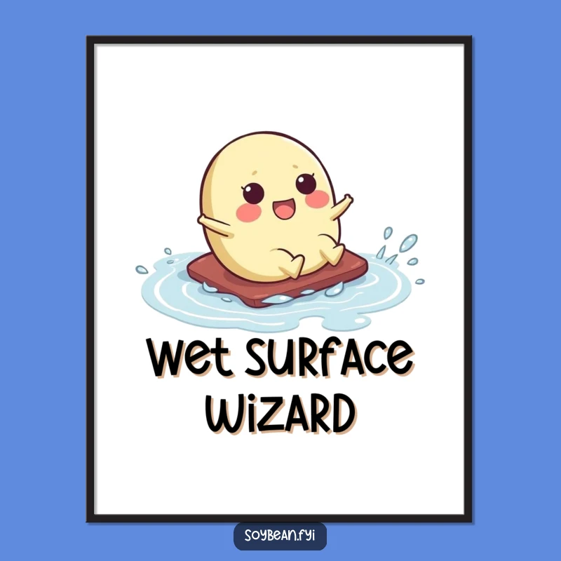 Funny Kawaii Soybean Slide Digital Art: Slippery Bean Print