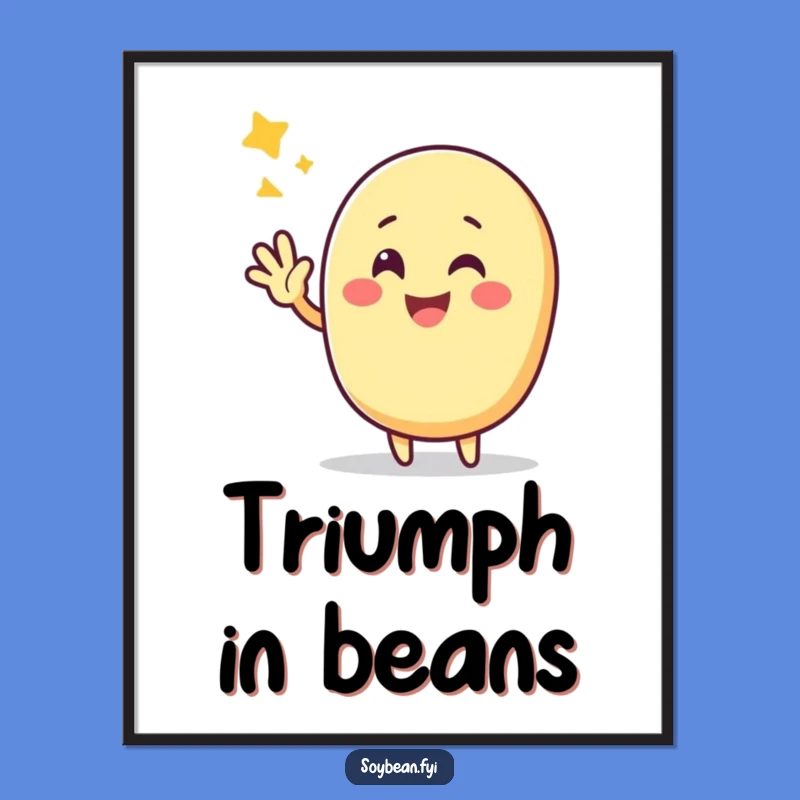 Funny Kawaii Soybean Victory Digital Print: Cheerful Art - Instant Joy Gift