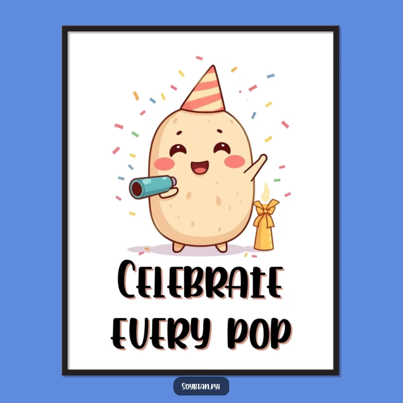 Funny Soybean Celebration Art Print: Confetti Blast, Wall Decor Funny Gift