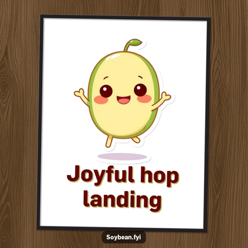 Funny Kawaii soybean character joyfully hopping, designed for vibrant digital display.