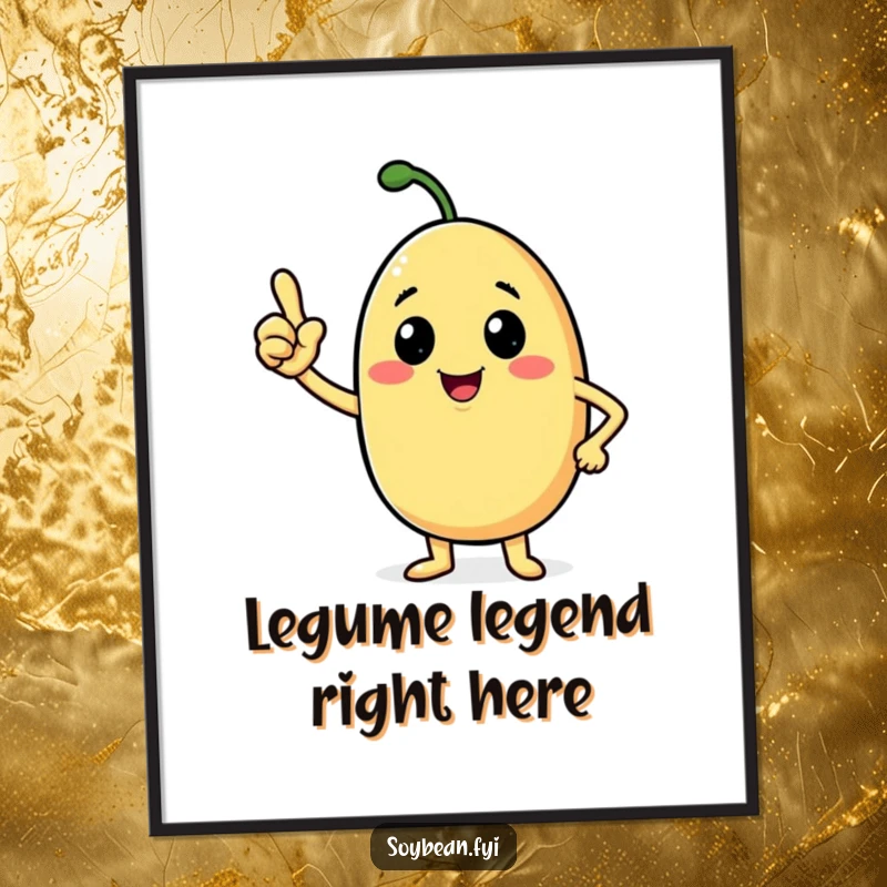 Funny soybean digital art print of a beaming anthropomorphic character nodding confidently, ideal for humorous decor.