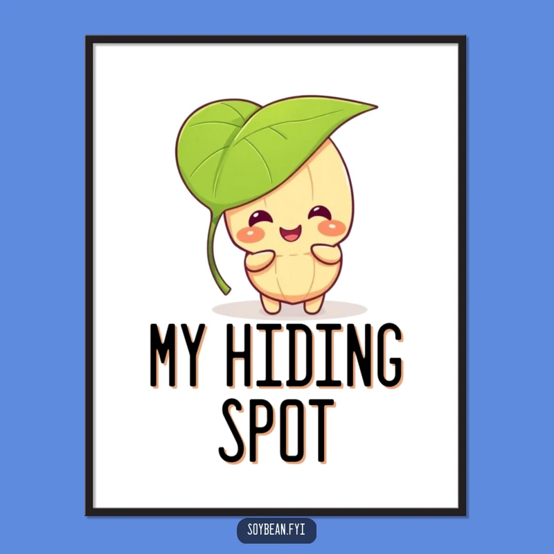 Funny Kawaii Soybean Peek-A-Boo Digital Art - Leafy Printable Humor Gift
