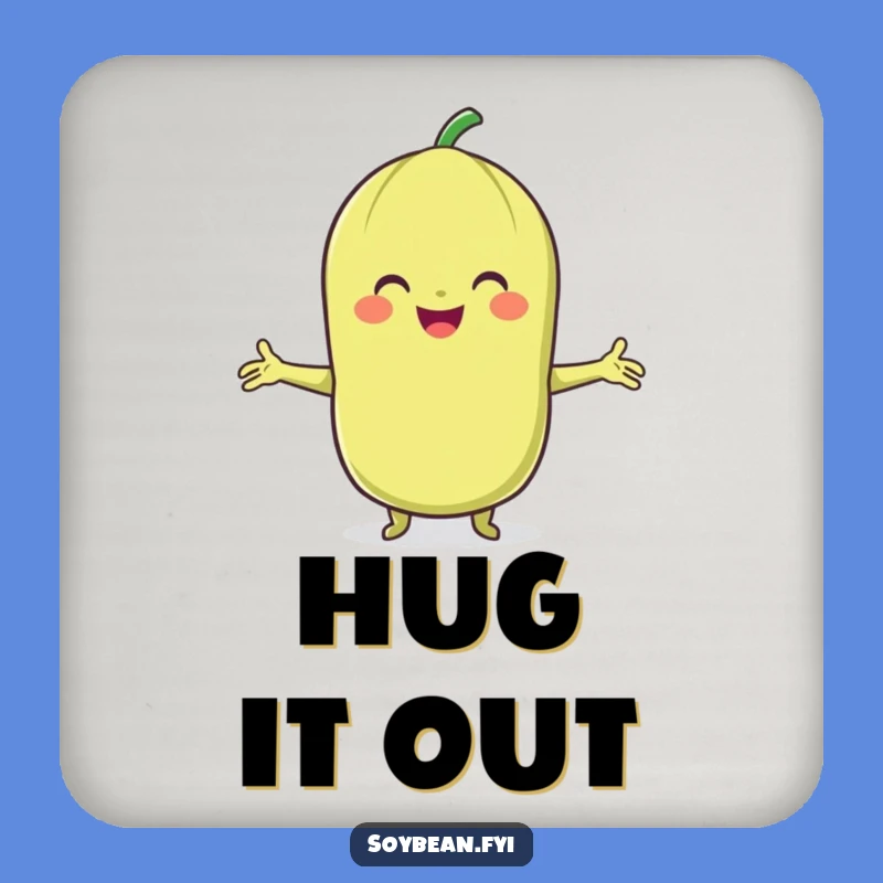 Funny Soybean Hug Coaster: Protect Surfaces with a Smiling Character's Embrace