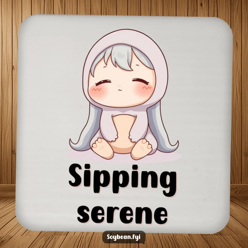 Funny Soybean Drink Coaster: A content soybean sits peacefully on a coaster, adding quiet humor.