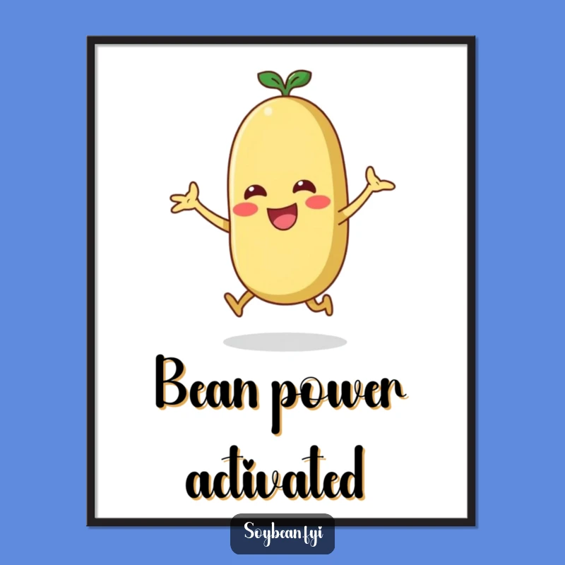 Funny Energetic Soybean Poster - Dynamic Jumping Jack Art, Inspiring Humorous Gift
