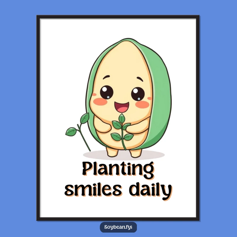 Funny Soybean Poster: Smiling Plant Grower Art, Uplifting Humorous Wall Decor Gift