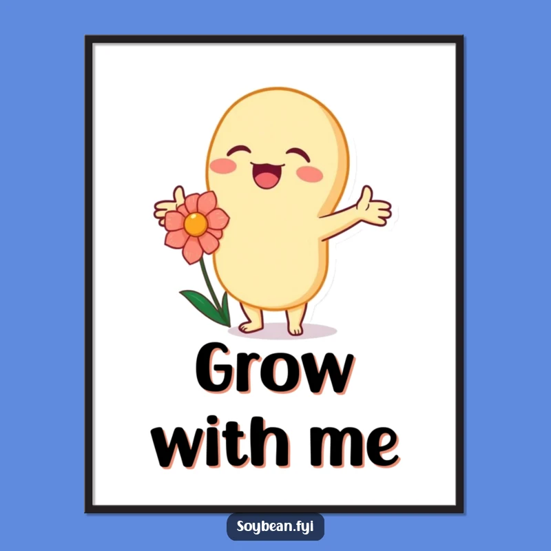 Funny Kawaii Soybean Flower Hug Poster - Joyful Art Print Gift
