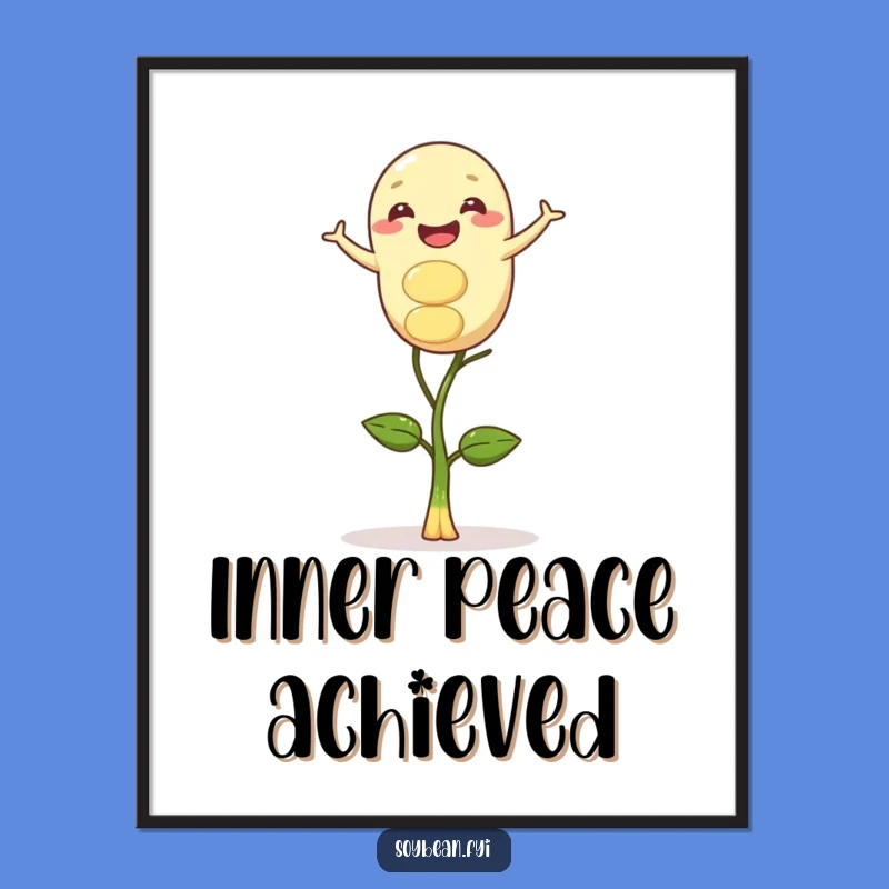 Funny Gleeful Soybean Sprout Balancing Poster - Whimsical Wall Art for a Zen Home
