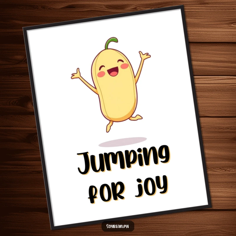 Funny Soybean Poster: An excited soybean enthusiastically performs a jumping jack, capturing a moment of pure fun.