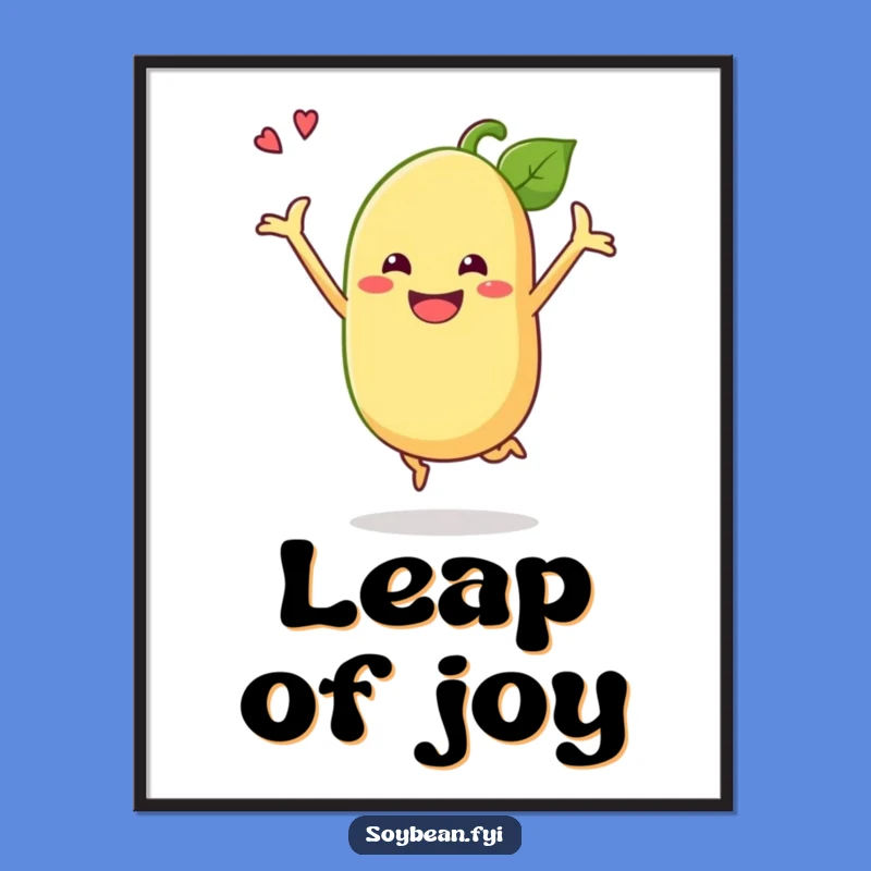 Funny Soybean Jump Poster: Grinning Bean Art for Cheerful Decor