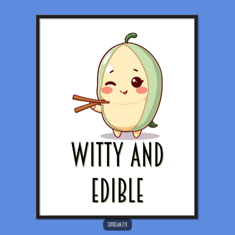 Funny Kawaii Soybean Wink Poster: Chopstick Charm Art Print