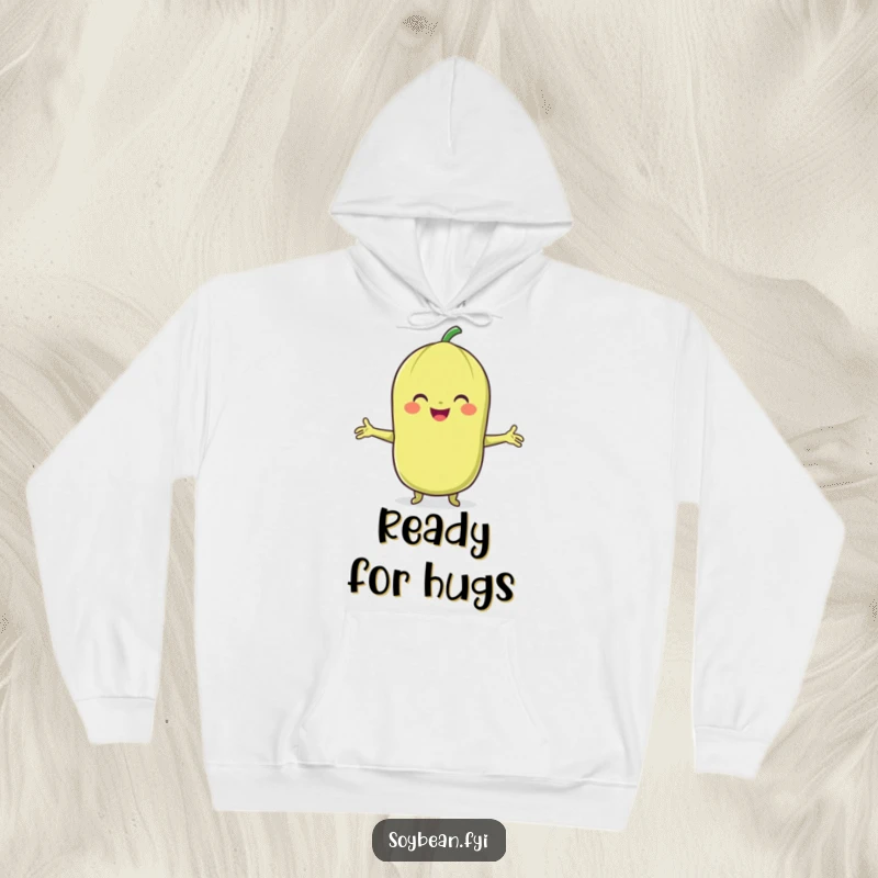 Funny Soybean Hoodie: A smiling soybean character with arms wide open, ready for a hug.